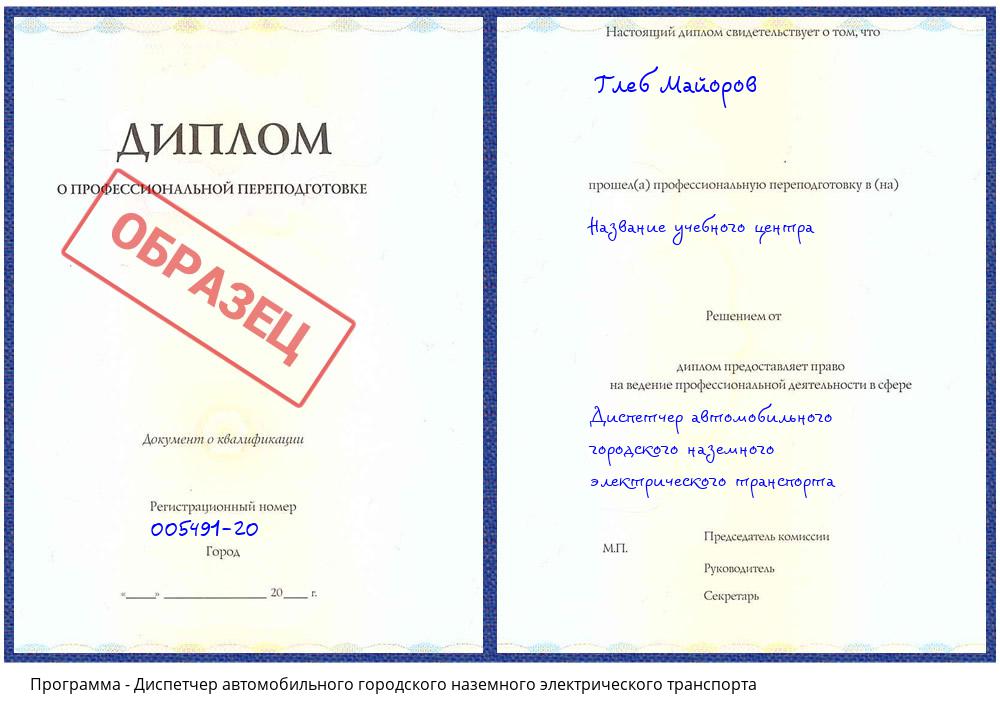 Диспетчер автомобильного городского наземного электрического транспорта Рузаевка