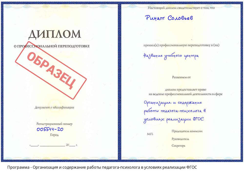 Организация и содержание работы педагога-психолога в условиях реализации ФГОС Рузаевка