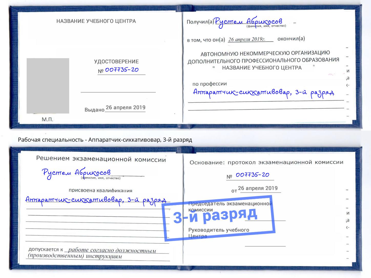 корочка 3-й разряд Аппаратчик-сиккативовар Рузаевка