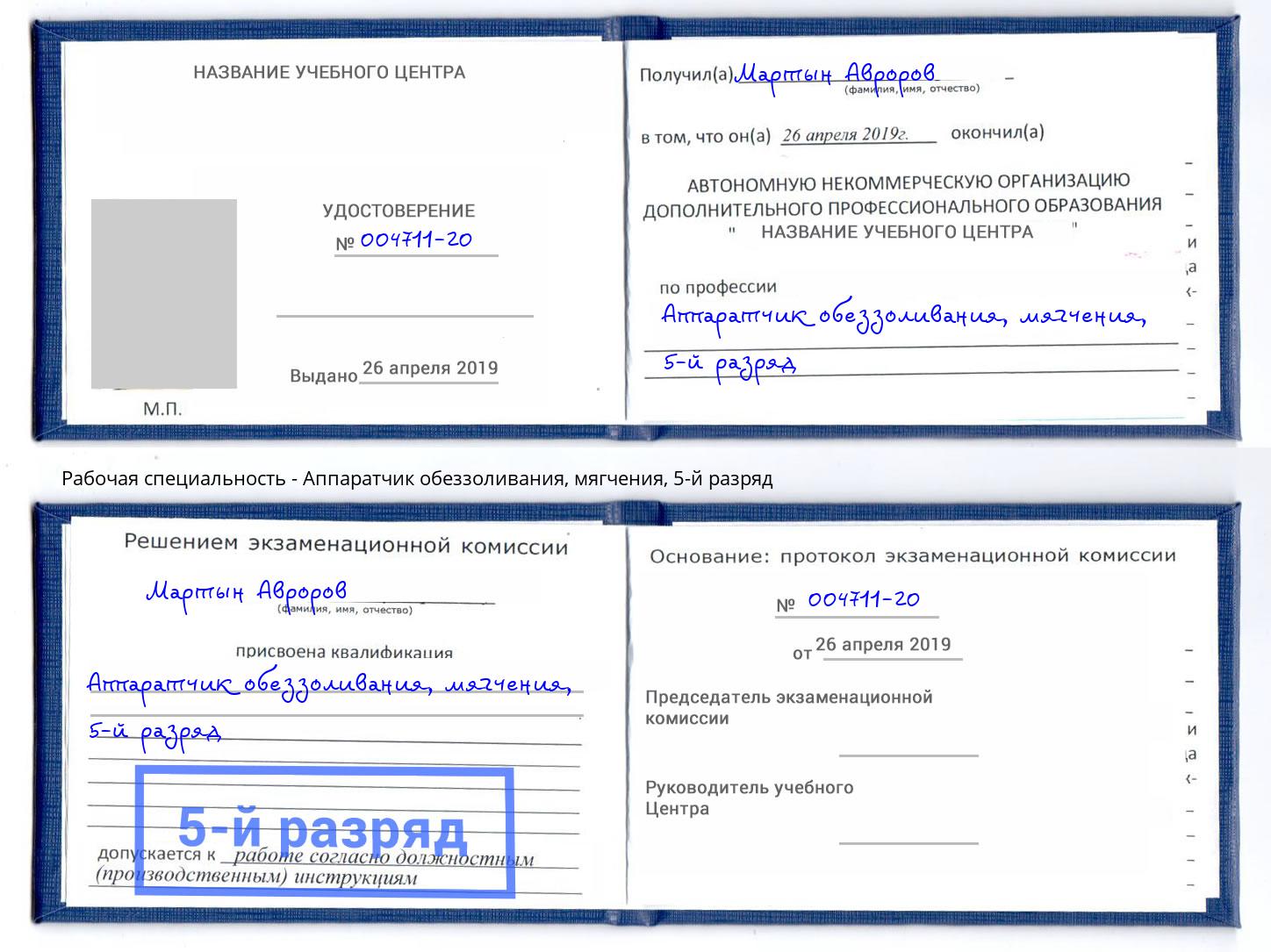 корочка 5-й разряд Аппаратчик обеззоливания, мягчения Рузаевка