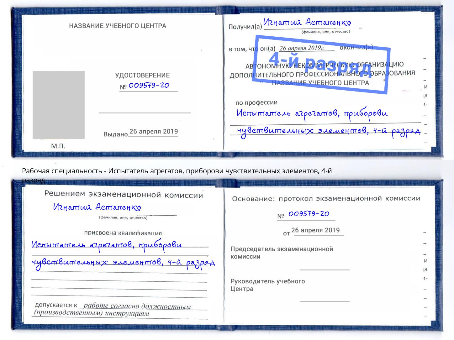 корочка 4-й разряд Испытатель агрегатов, приборови чувствительных элементов Рузаевка