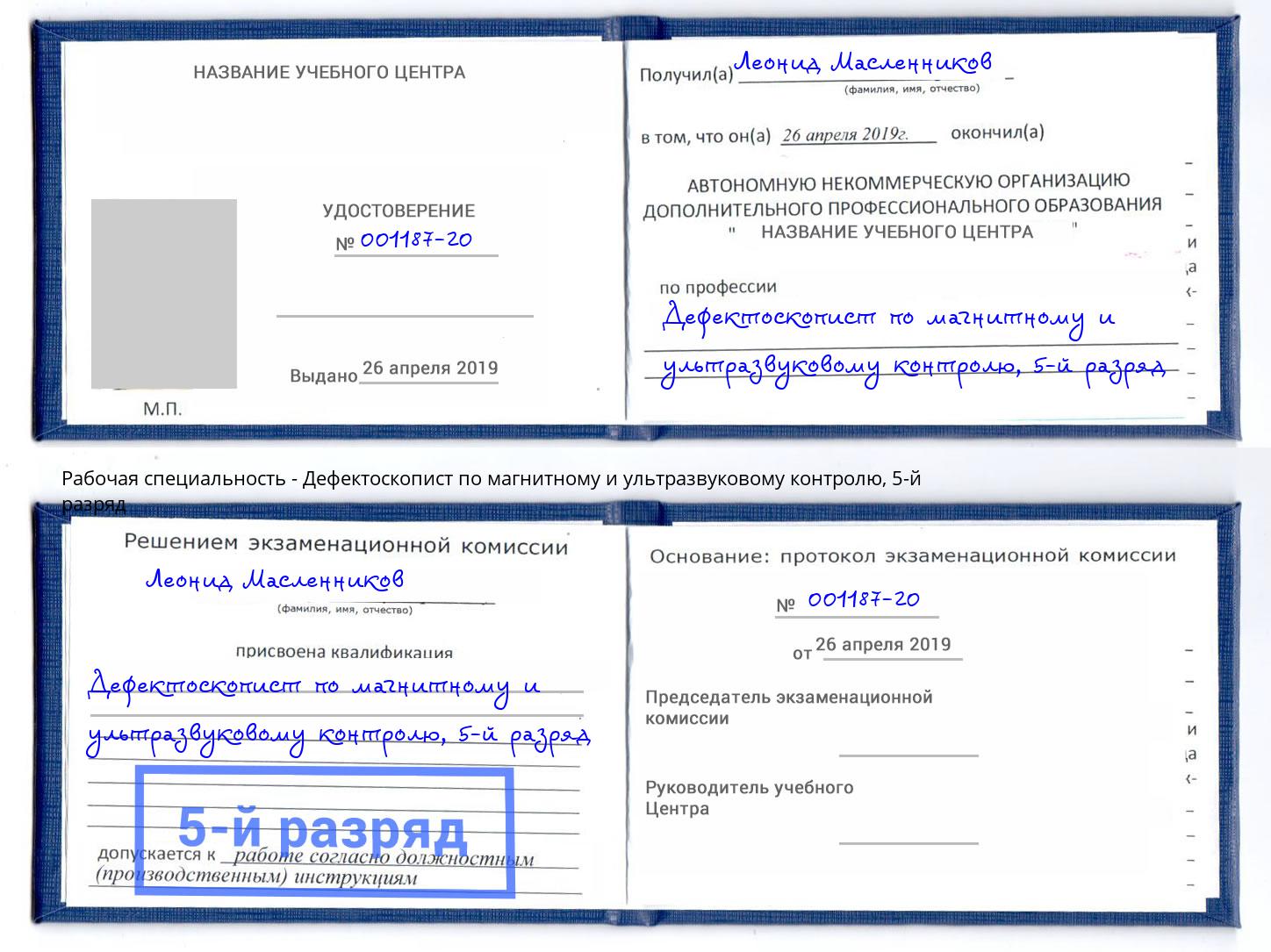 корочка 5-й разряд Дефектоскопист по магнитному и ультразвуковому контролю Рузаевка