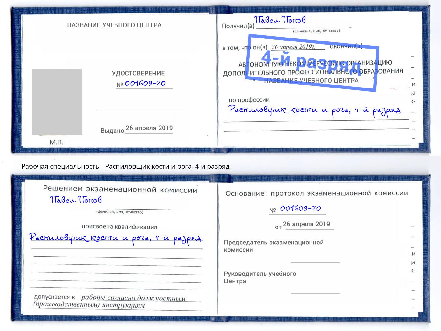 корочка 4-й разряд Распиловщик кости и рога Рузаевка