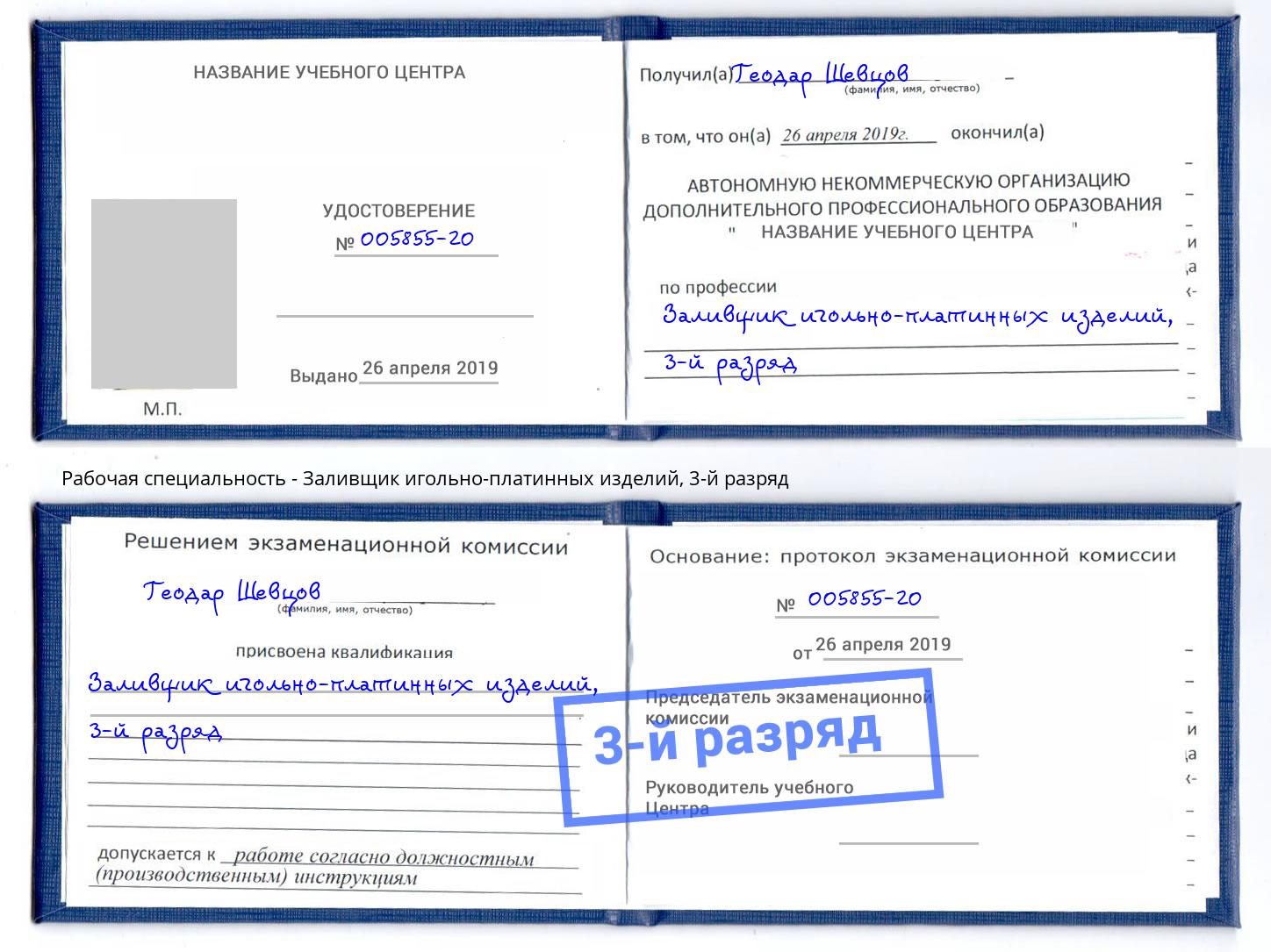 корочка 3-й разряд Заливщик игольно-платинных изделий Рузаевка