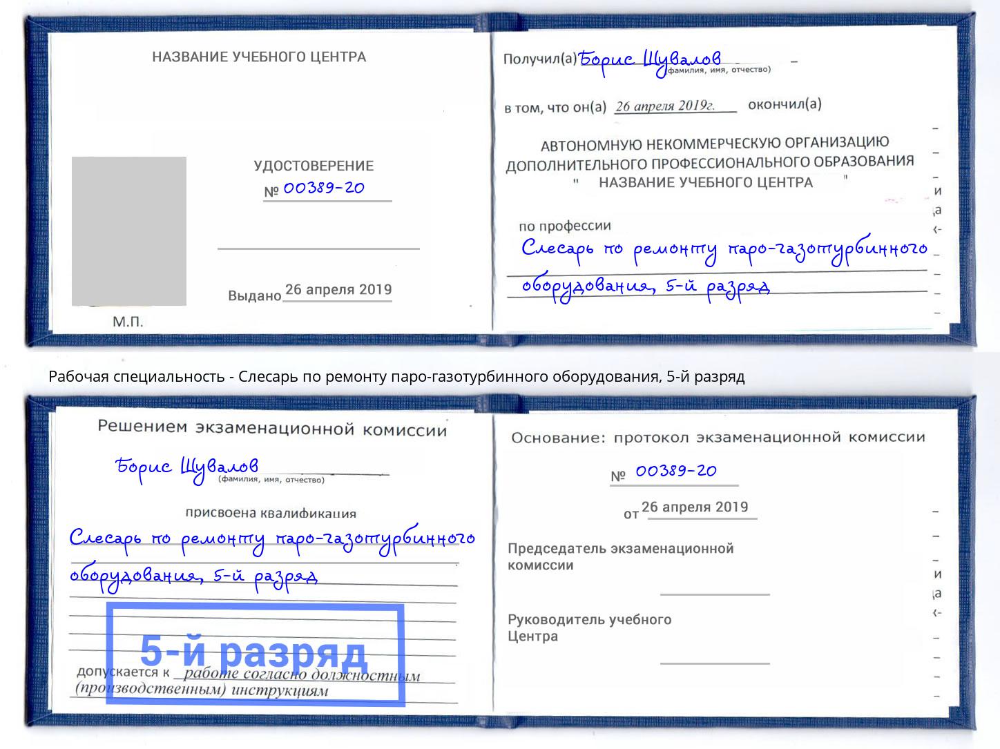 корочка 5-й разряд Слесарь по ремонту паро-газотурбинного оборудования Рузаевка