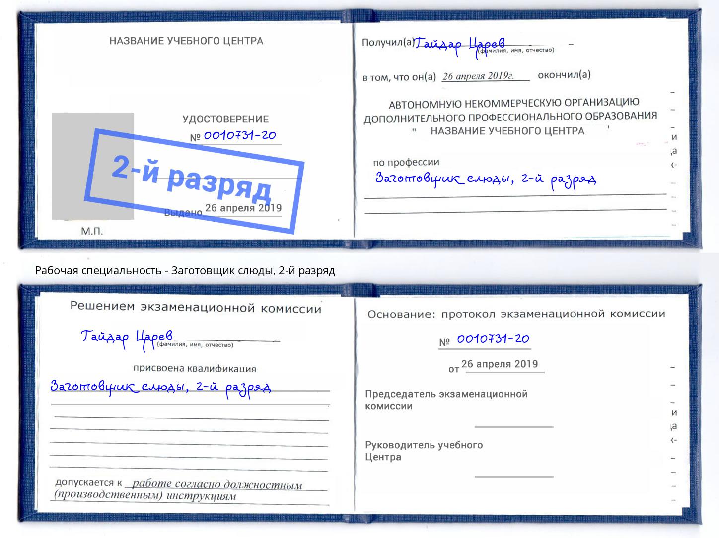 корочка 2-й разряд Заготовщик слюды Рузаевка