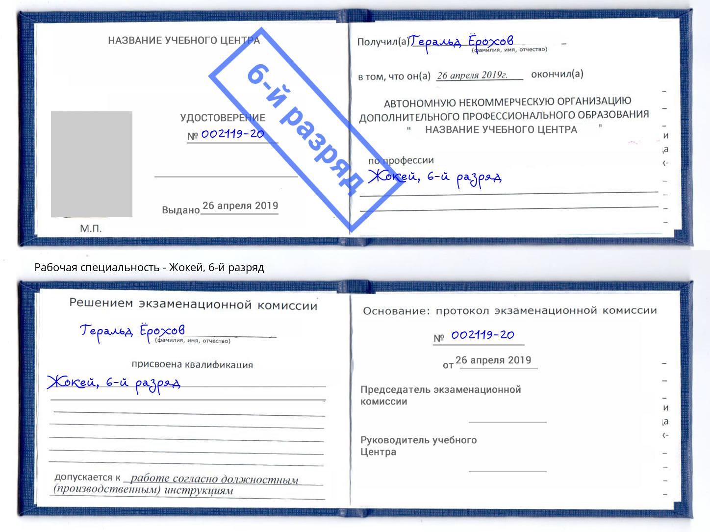 корочка 6-й разряд Жокей Рузаевка