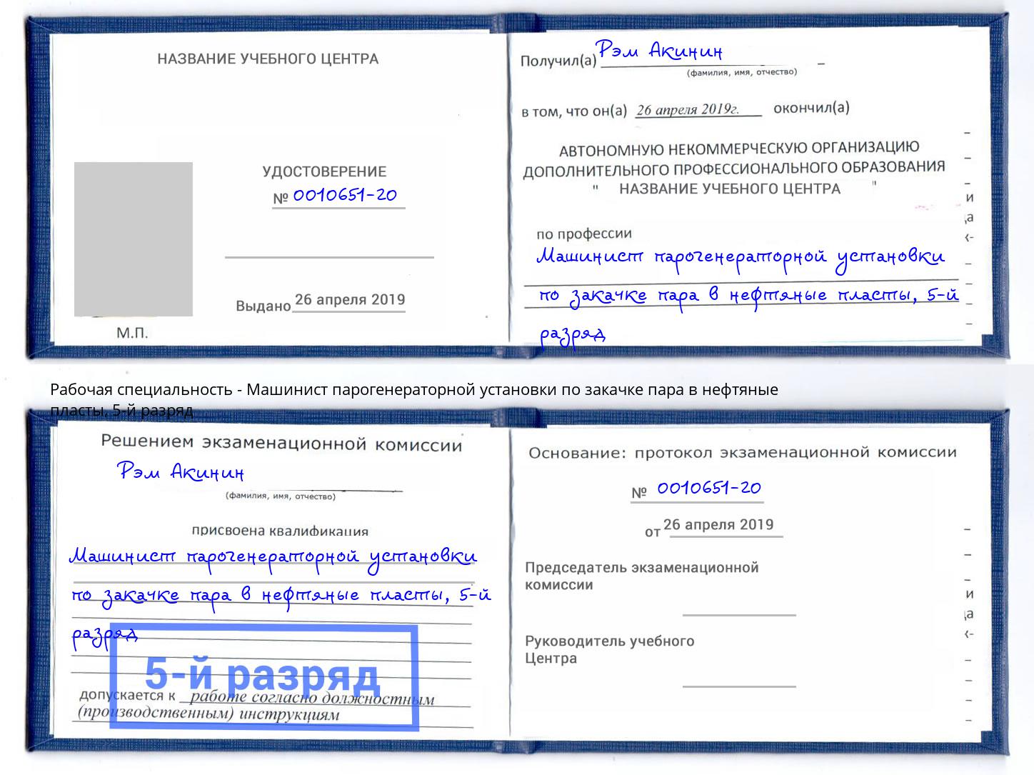корочка 5-й разряд Машинист парогенераторной установки по закачке пара в нефтяные пласты Рузаевка