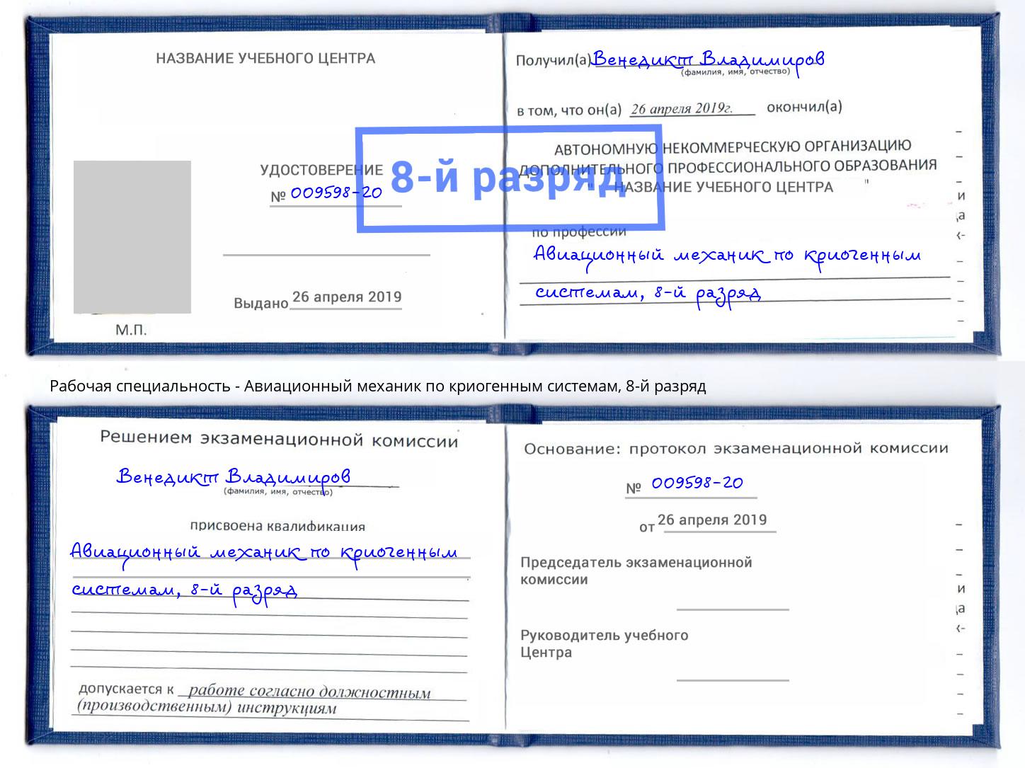 корочка 8-й разряд Авиационный механик по криогенным системам Рузаевка