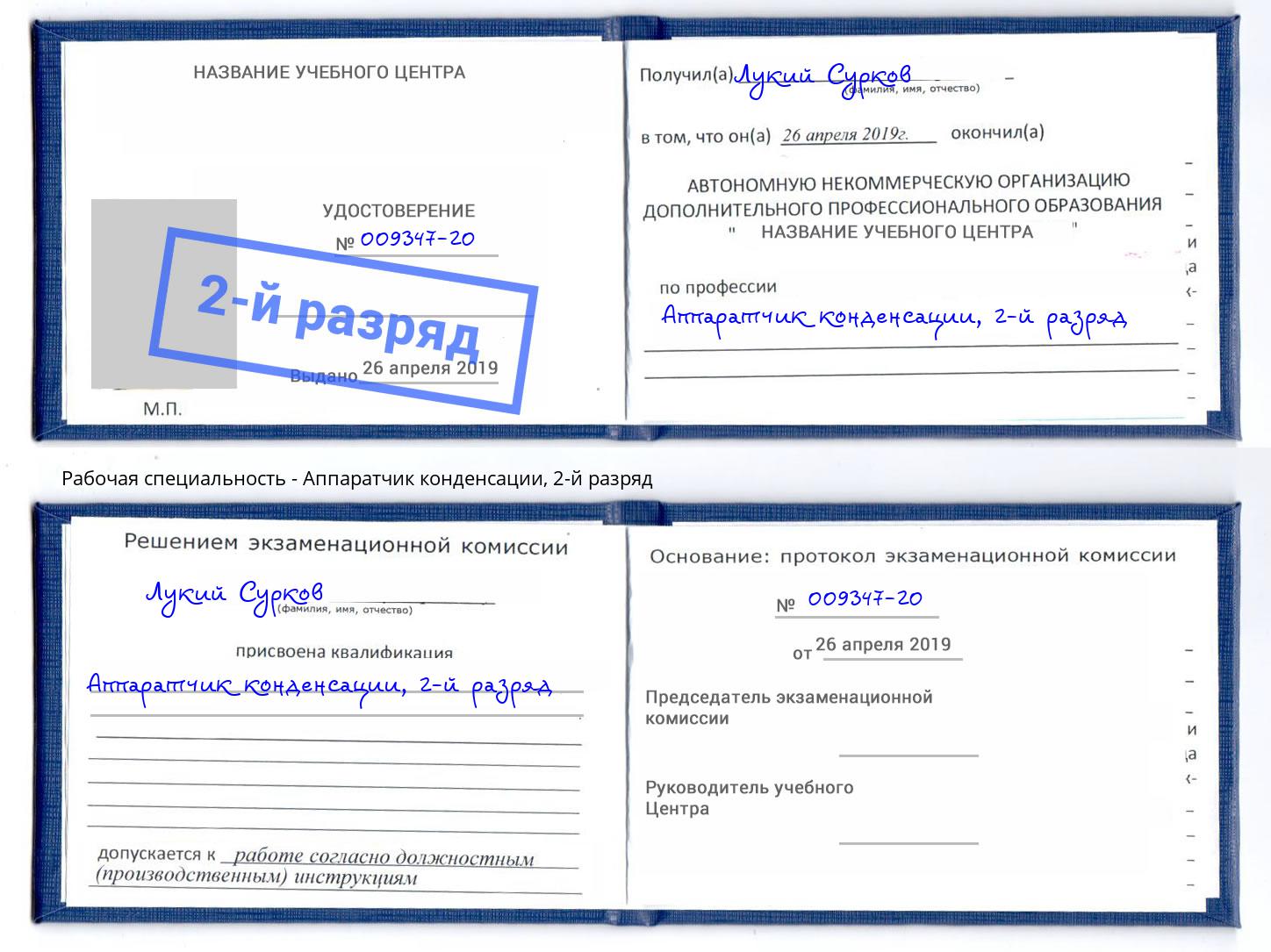 корочка 2-й разряд Аппаратчик конденсации Рузаевка