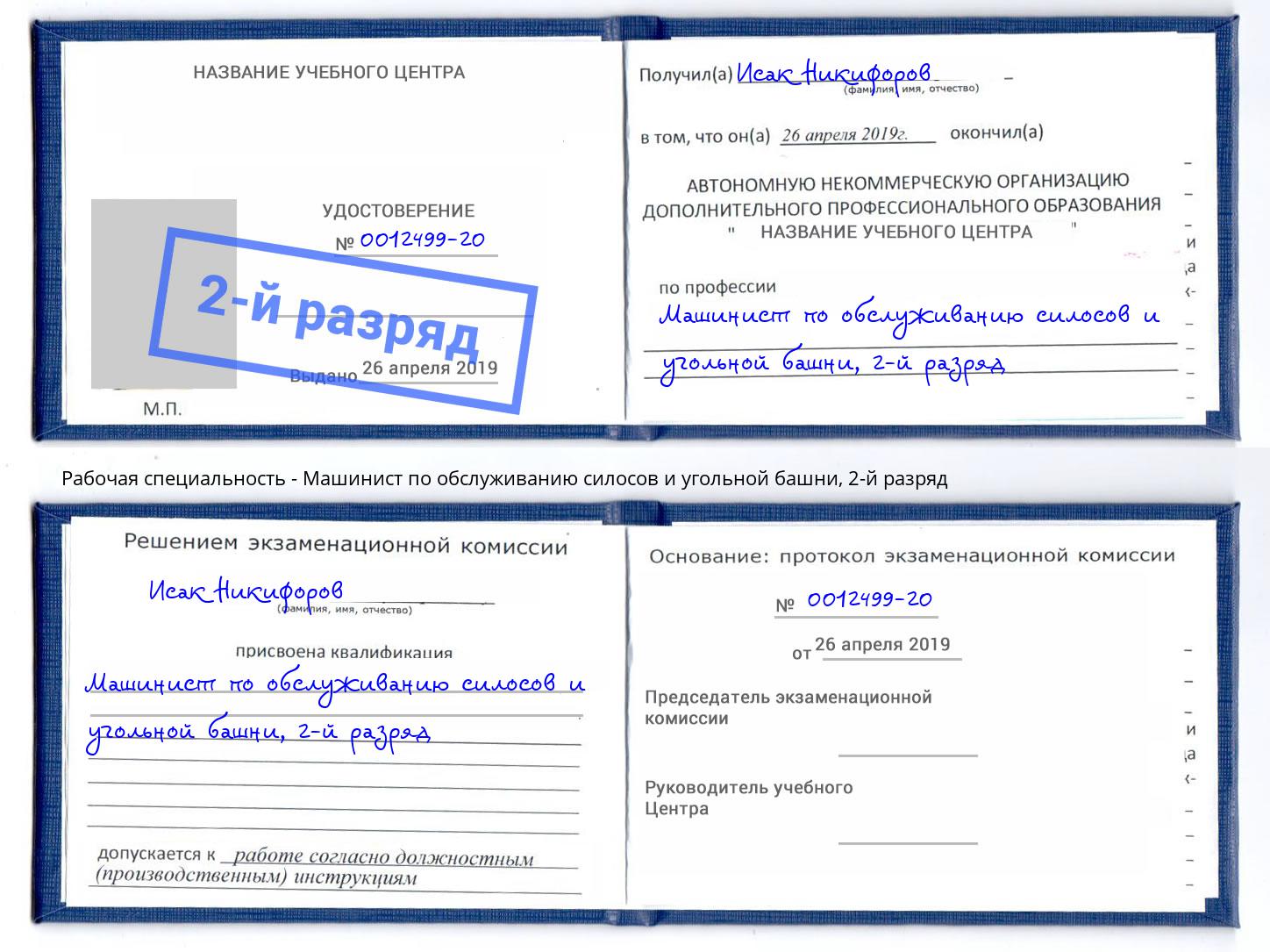 корочка 2-й разряд Машинист по обслуживанию силосов и угольной башни Рузаевка